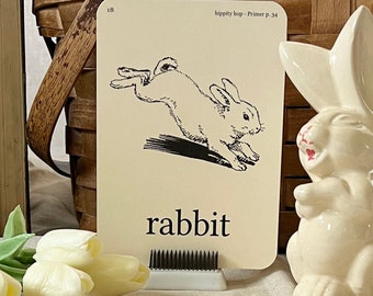 Rabbit flash card - 4 7/8" x 6 7/8" - vintage inspired shelf decor - Spring & Easter