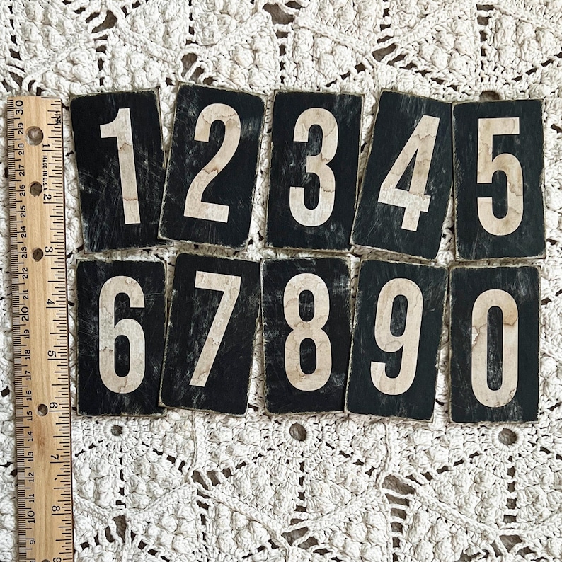 Aged Church Hymn Board Numbers - Vintage Reproduction (3" x 1 3/4") Ten Numbers Only