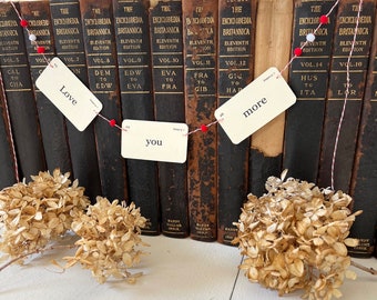 Mini Love you more flash card garland - Valentine's Day - wedding - tiny garland - sweetheart gift - love note