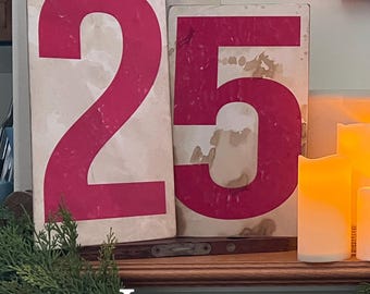 DOUBLE SIDED Oversized Gas Station Sign Numbers - LARGE vintage inspired 25 & 31 Christmas mantle - Halloween