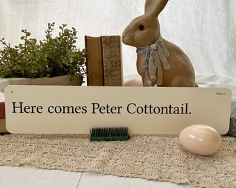 XXL 17" x 3.5" Here comes Peter Cottontail sentence flash card - Dick and Jane - Easter decor - vintage inspired