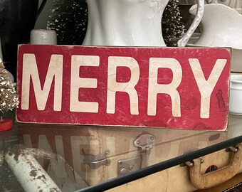 DOUBLE SIDED - Lucky & Merry sign - St Patrick's Day - Christmas - vintage inspired - distressed