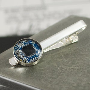 Circuit Board Tie Bar Blue, Recycled Computer Tie Clip, Geeky Office Gift, Engineer Gift, Computer Science, Wearable Technology, Geekery