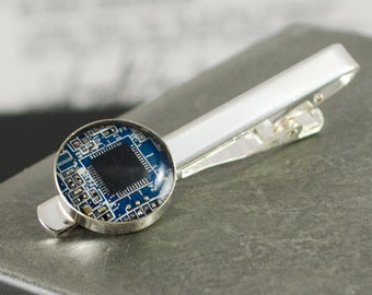 Circuit Board Tie Bar Blue, Recycled Computer Tie Clip, Geeky Office Gift, Engineer Gift, Computer Science, Wearable Technology, Geekery