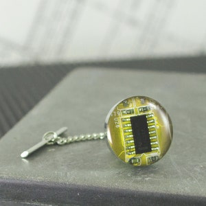 Circuit Board Tie Tack, Yellow Tie Pin, Motherboard Lapel Pin, Computer Engineer Gift, Electrical Engineering, Geek Jewelry, Recycled Pin