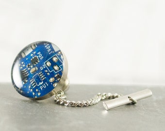 Blue Circuit Board Tie Tack, Technology Jewelry, Electrical Engineer Graduation Gift, Computer Scientist Gift, Techie Tie Jewelry