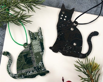 Cat Circuit Board Ornament, Geeky Kitty Ornament, Cute Christmas Ornaments, Techie Stocking Stuffer, Christmas Tree Decor