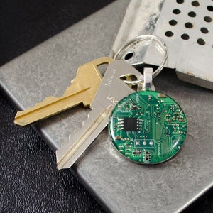 Circuit Board Keychain Green, Upcycled Computer Gift image 1