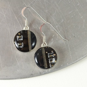 Brown Circuit Board Earrings, Sterling Silver Jewelry, Brown Dangle Earrings, Silver Earrings, Computer Earrings, Wearable Technology Techie