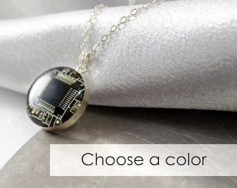 Circuit Board Necklace CHOOSE COLOR, Sterling Silver Jewelry Computer Jewelry, Engineer Gift, Wearable Technology, Electrical Engineer Gift