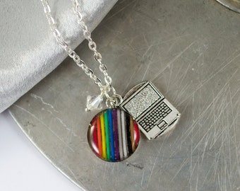 CHOOSE COLOR Laptop and Circuit Board Charm Necklace, Jewelry for Scientists, Computer Programmer Necklace, Computer Science Jewelry