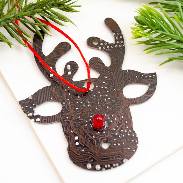 Circuit Board Reindeer Ornament, Geeky Christmas Ornament, Holiday Geek Decor, Computer Programmer Gift, Computer Science Ornament