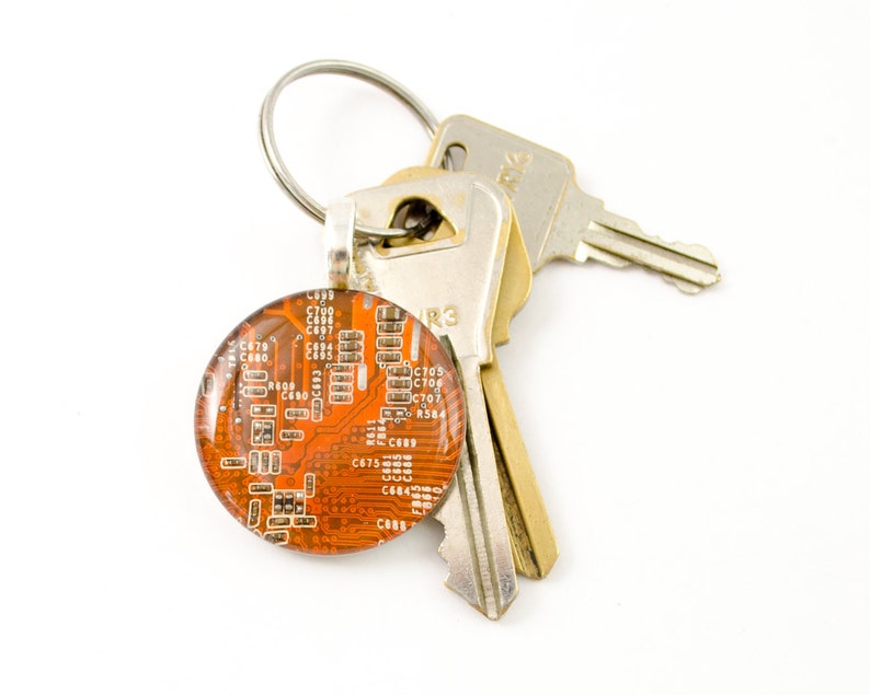 CHOOSE COLOR Computer Circuit Board Keychain, Computer Key Fob, Geek Gift, Wearable Technology Gift, Engineer Gift, Electrical Engineer Orange