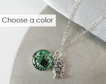 Circuit Board Robot Necklace, Computer Programmer, Robot Jewelry, Computer Geek, Geek Gift for Her, Tech Gift, Wearable Technology, Nerdy