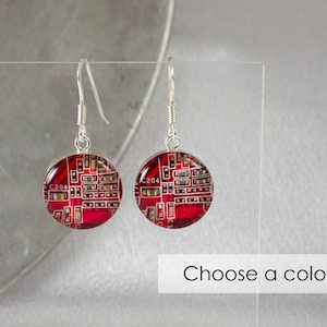 Circuit Board Earrings CHOOSE COLOR, Sterling Silver Earrings, Geeky Earrings, Wearable Technology, Computer Jewelry, Engineer Gift