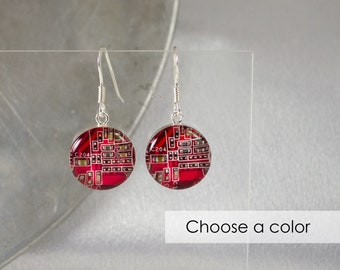 Upcycled Circuit Board Earrings - Sterling Silver