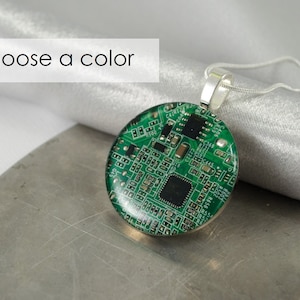 CHOOSE COLOR Circuit Board Necklace LARGE, Recycled Motherboard Jewelry, Wearable Technology, Computer Gift, Computer Programmer, Upcycled
