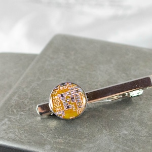 Circuit Board Tie Bar Orange, Recycled Computer Tie Clip, Geeky Gift, Wearable Technology, Nerdy Engineer Gifts, Fathers Day Gift