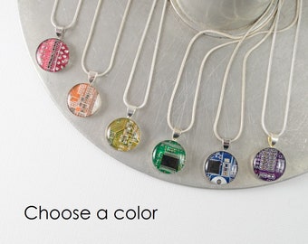 Recycled Circuit Board Necklace, Small Size, Choose Color