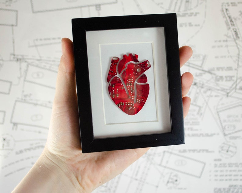 Mini Anatomical Heart Circuit Board Framed Art, Custom Recycled Motherboard Art, Cardiology Gift, Cardiologist Framed Art image 4