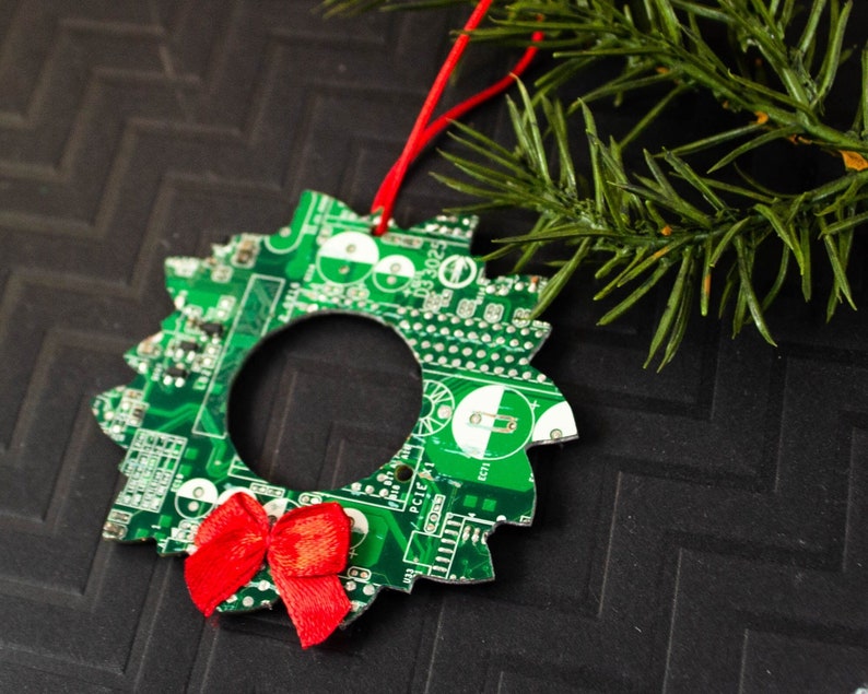 Circuit Board Wreath Ornament, Geeky Christmas Ornament, Holiday Geek Decor, Computer Programmer Gift, Computer Science Ornament image 4
