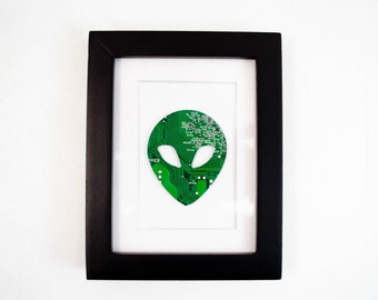 Alien Head Circuit Board Art - Mini Extraterrestrial Motherboard Art - SciFi Gift - Science Fiction Framed Art Piece - Outer Space