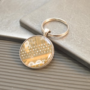 Circuit Board Keychain Yellow, Computer Keyring, Fathers Day Gift for Dad, Mens Geeky Gift, Wearable Technology, Techie Computer, Geekery