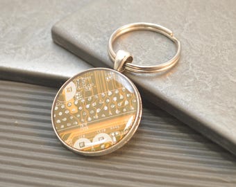 Circuit Board Keychain Yellow, Computer Keyring, Fathers Day Gift for Dad, Mens Geeky Gift, Wearable Technology, Techie Computer, Geekery