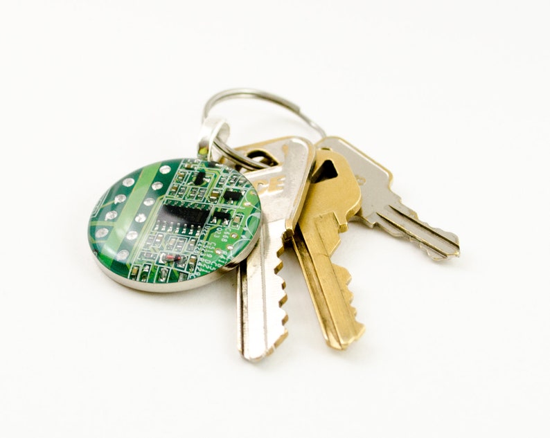 Circuit Board Keychain Green, Upcycled Computer Gift image 3