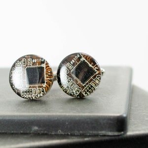 Recycled Circuit Board Cufflinks Brown, Computer Gift, Mens Geeky Cuff Links, Geeky Gift, Wearable Technology Gift, Software Engineer Gift