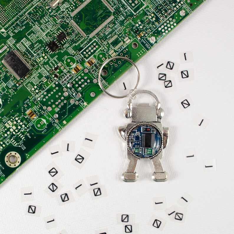 Robot Keychain Circuit Board Robot Key Fob Geeky Key Chain Etsy