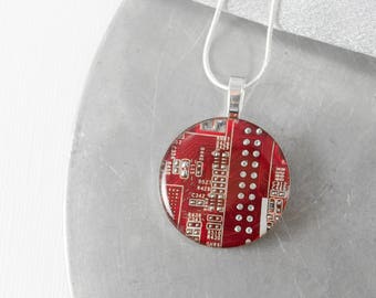 Circuit Board Necklace LARGE Red, Upcycled Motherboard Jewelry, Wearable Technology, Engineer Gift, Computer Programmer, Geekery