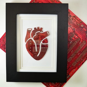Anatomical Heart Circuit Board Framed Art, Small Motherboard Art, Custom Recycled Motherboard Art, Cardiology Art, Cardiologist Unique Gift