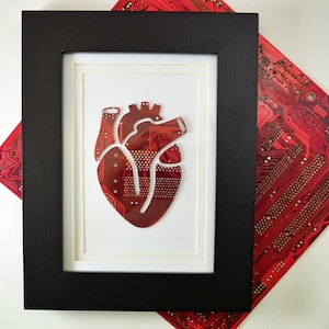 framed anatomical heart art made from recycled circuit boards