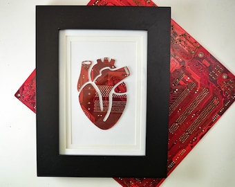 Anatomical Heart Circuit Board Framed Art, Small Motherboard Art, Custom Recycled Motherboard Art, Cardiology Art, Cardiologist Unique Gift