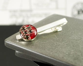 Tie Bar Made from Upcycled Circuit Boards, Recycled Computer Tie Clip
