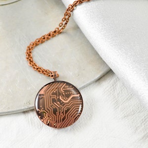 Copper Circuit Board Necklace, Recycled Computer Circuit Board Jewelry
