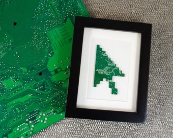 Mini Pixelated Cursor Circuit Board Framed Art, Custom Recycled Motherboard Art
