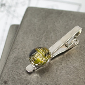 Circuit Board Tie Bar Yellow, Recycled Computer Tie Clip, Geeky Gift, Wearable Technology, Nerdy Engineer Gifts, Fathers Day Gift