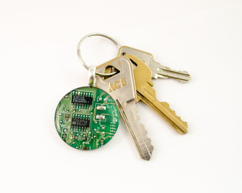 Circuit Board Keychain Green, Upcycled Computer Gift image 2