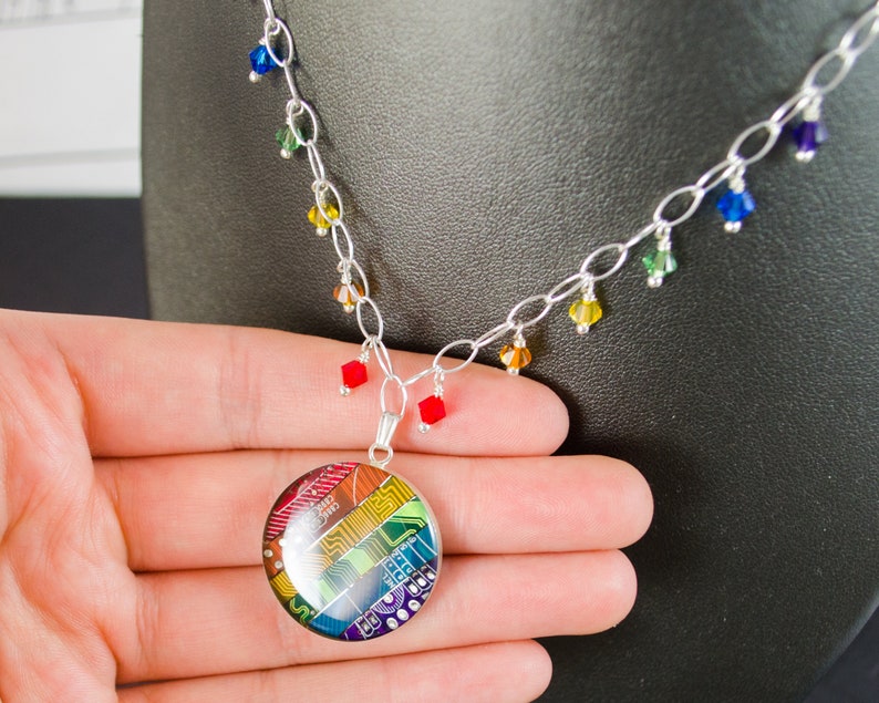 Recycled Circuit Board Rainbow Fringe Necklace image 2
