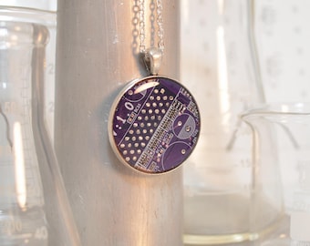 Purple Circuit Board Necklace LARGE, Recycled Motherboard Jewelry