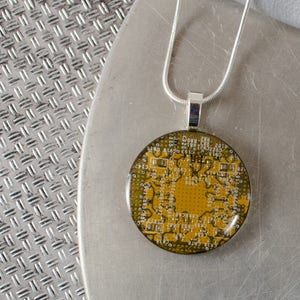 Circuit Board Necklace LARGE Yellow, Recycled Motherboard Jewelry, Wearable Technology, Computer Gift, Computer Programmer, Upcycled