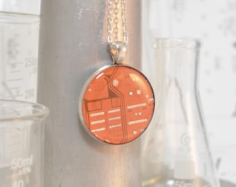 Circuit Board Necklace LARGE Orange, Recycled Motherboard Jewelry, Wearable Technology, Computer Gift, Computer Programmer, Upcycled