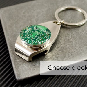 CHOOSE COLOR Circuit Board Bottle Opener Keychain, Computer Key Fob, Geek Beer Drinker Gift, Nerdy Housewarming Gift, Stocking Stuffer