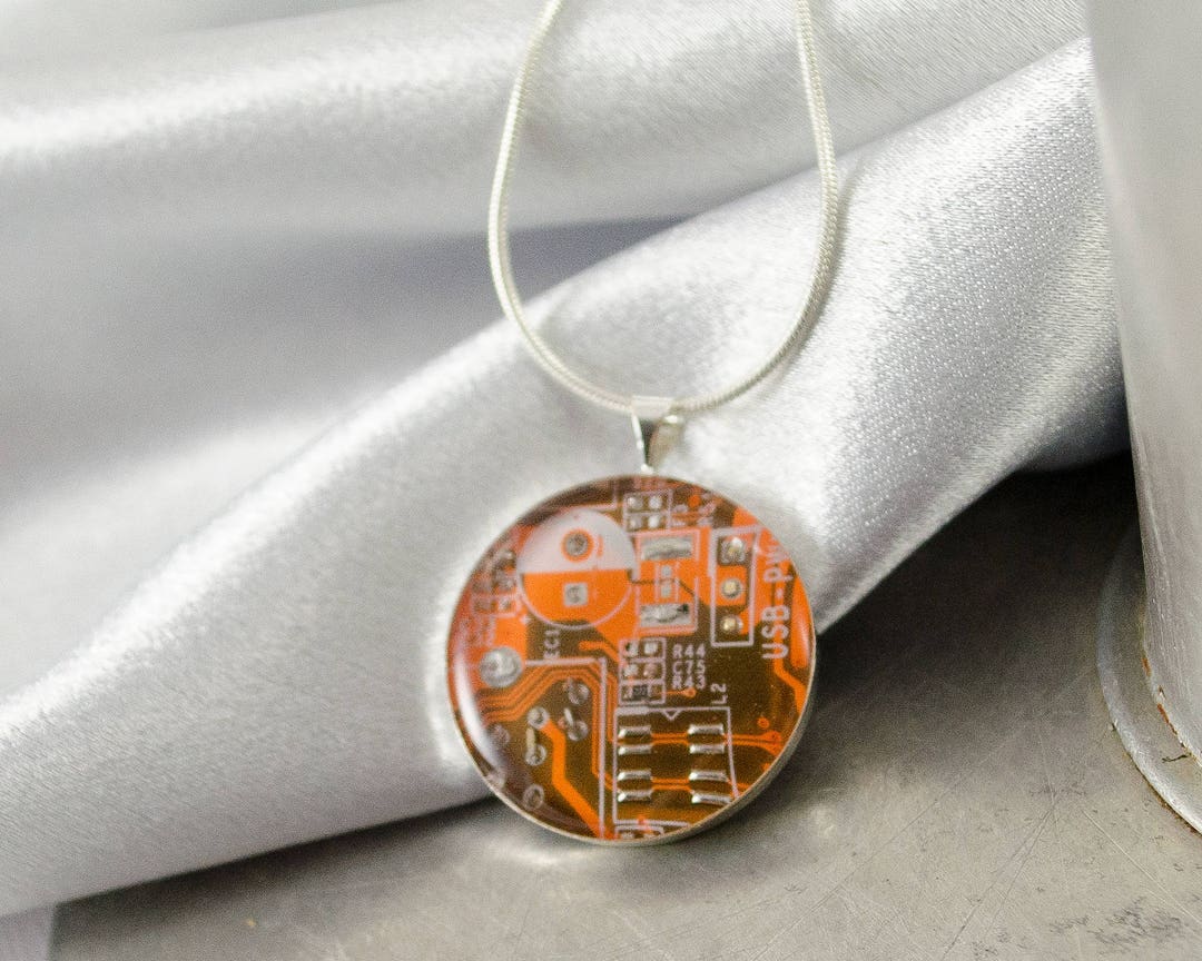 Circuit Board Necklace Orange, Technology Teacher, Wearable Technology ...