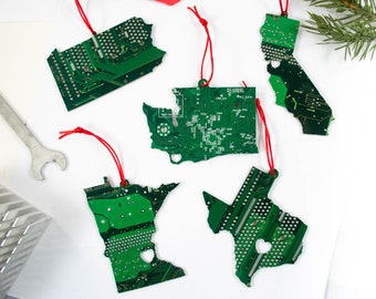 Circuit Board Ornament State Pride, Minnesota Pennsylvania, Texas, Washington and California, Geeky Personalized Christmas Ornament