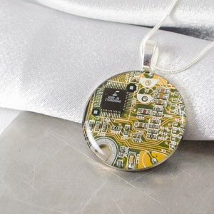 Circuit Board Necklace LARGE Yellow, Recycled Computer Jewelry, Wearable Technology, Engineer Gift, Computer Programmer, Recycled Jewelry