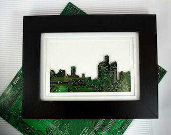 Custom Skyline Wall Art, Cityscape Geek Art, State Pride Decor, Housewarming Gift, Retirement Memento, Engineer Gift, Computer Programmer