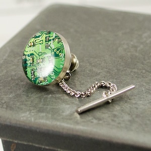 Green Circuit Board Tie Tack, Nerdy Computer Jewelry, Circuit Board Jewelry, Tech Gift, Upcycled, Wearable Technology, Fathers Day Gift